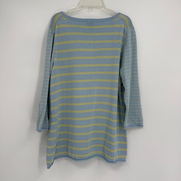 Talbots Women’s Sweater Silk Cotton Size 1XP Blue Stripe Pullover 3/4 Sleeve - Picture 6 of 8